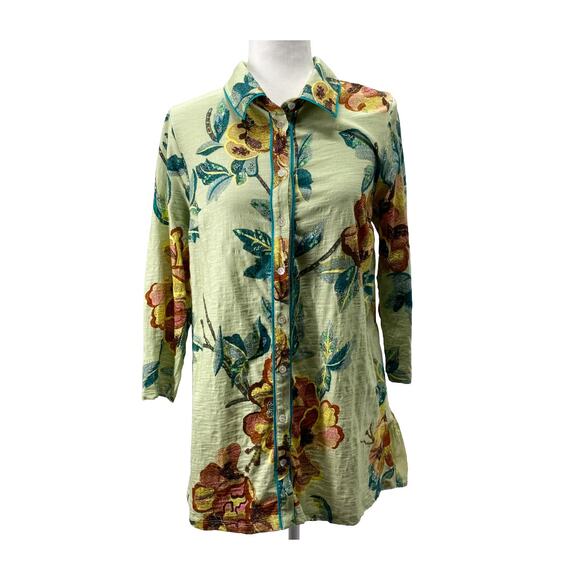 Soft Surroundings Boho Chic Floral Button Up Tunic Blouse Layering Essential SM - Picture 1 of 16